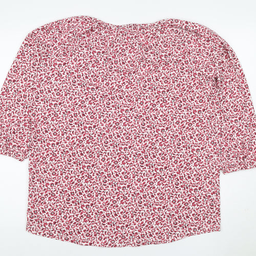 Lands' End Women Pink Floral V-Neck 3/4 Sleeve Blouse UK 14