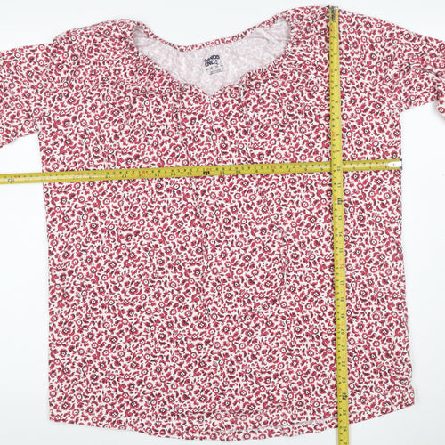 Lands' End Women Pink Floral V-Neck 3/4 Sleeve Blouse UK 14