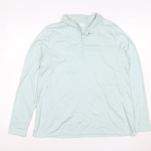 Lands' End Men Blue L Long Sleeve Cotton Polo Shirt Regular