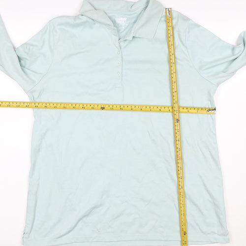 Lands' End Men Blue L Long Sleeve Cotton Polo Shirt Regular