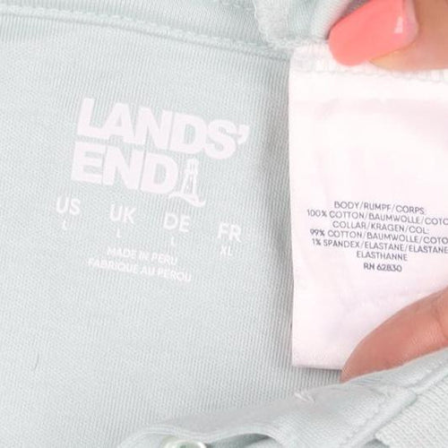 Lands' End Men Blue L Long Sleeve Cotton Polo Shirt Regular