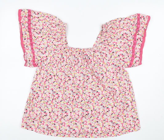 Marks and Spencer Women Pink UK 12 Floral Square Neck Lace Blouse