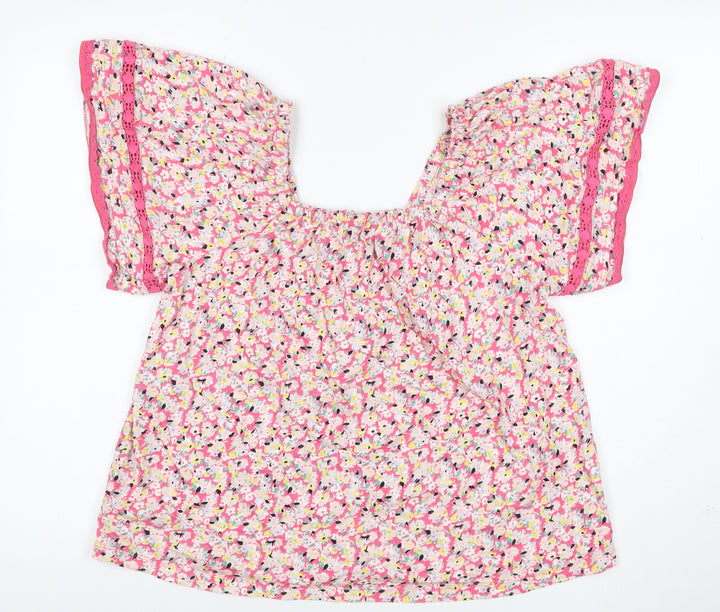 Marks and Spencer Women Pink UK 12 Floral Square Neck Lace Blouse