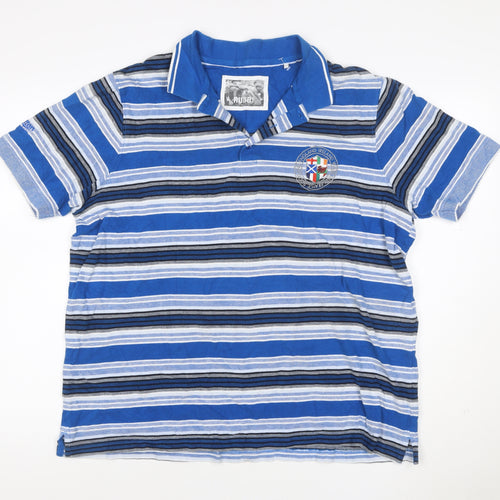 Rugby Men's Blue Striped Cotton XL Short Sleeve Polo Shirt Crest