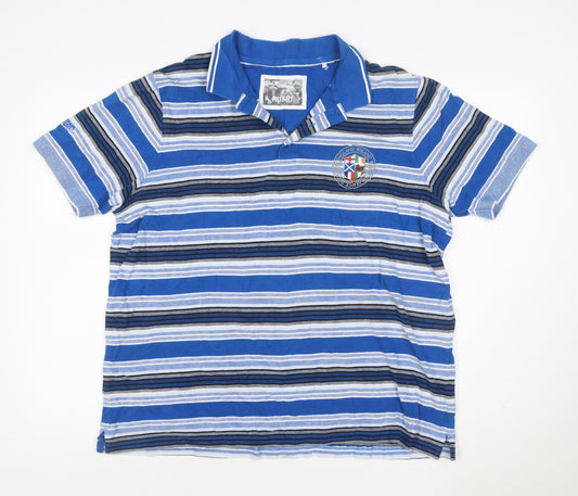 Rugby Men's Blue Striped Cotton XL Short Sleeve Polo Shirt Crest