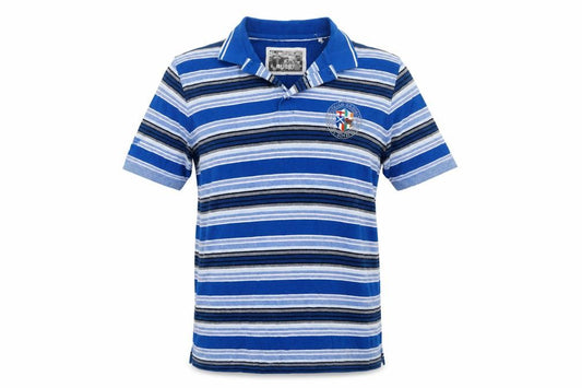 Rugby Men's Blue Striped Cotton XL Short Sleeve Polo Shirt Crest