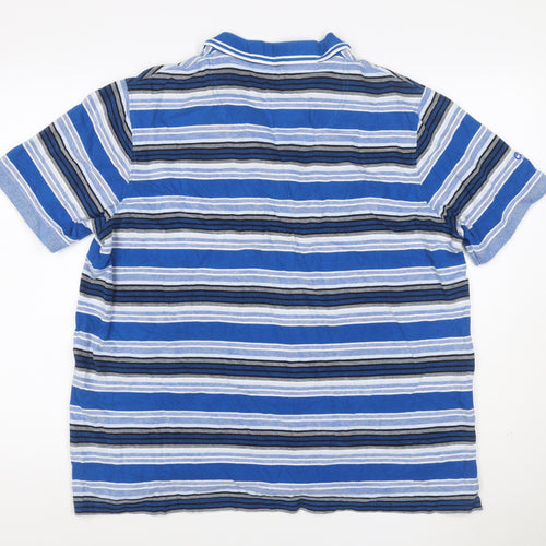 Rugby Men's Blue Striped Cotton XL Short Sleeve Polo Shirt Crest