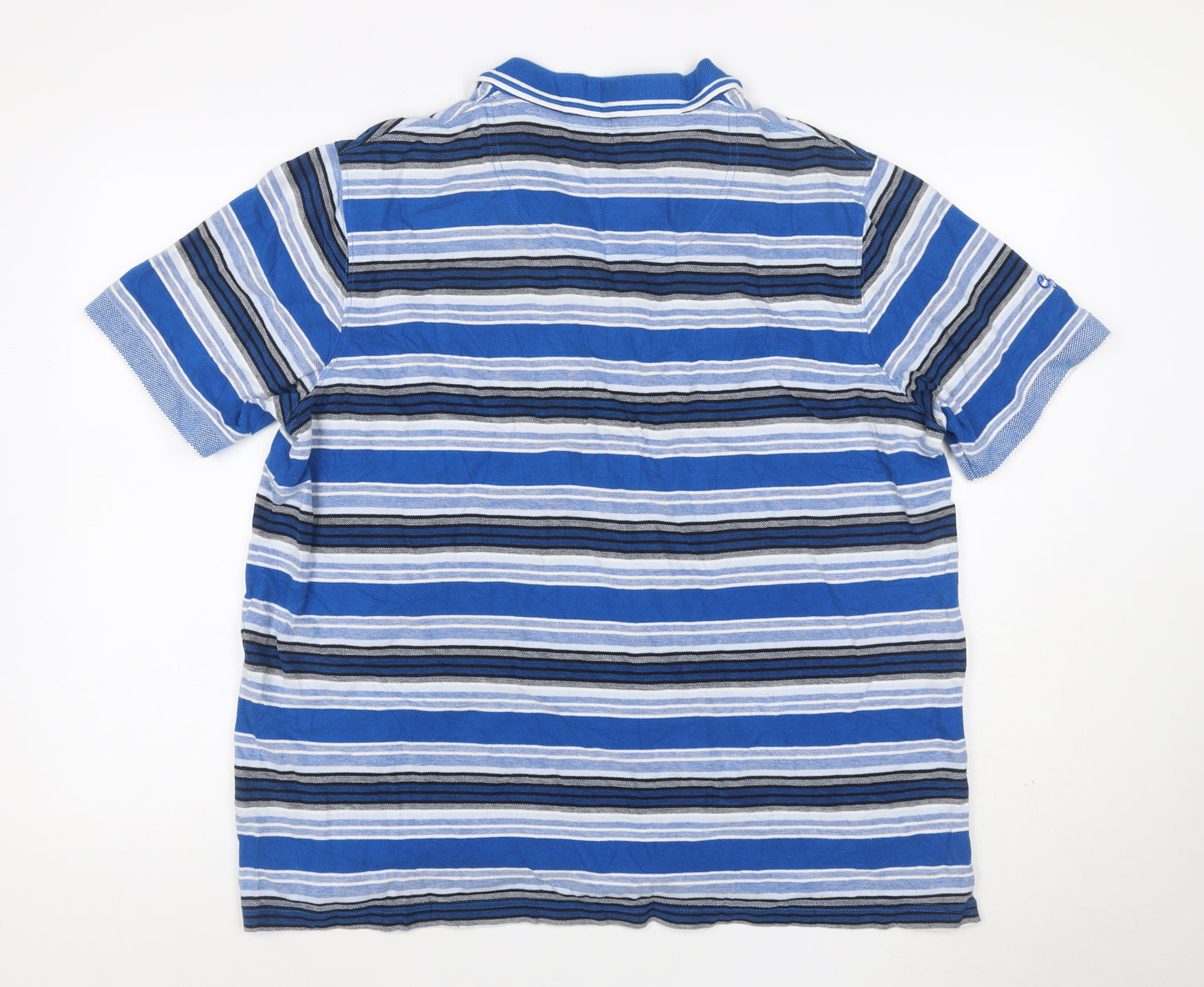 Rugby Men's Blue Striped Cotton XL Short Sleeve Polo Shirt Crest