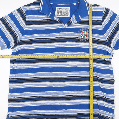 Rugby Men's Blue Striped Cotton XL Short Sleeve Polo Shirt Crest