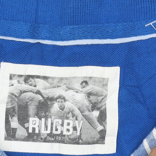 Rugby Men's Blue Striped Cotton XL Short Sleeve Polo Shirt Crest
