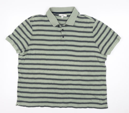 Marks & Spencer Mens Green Navy Striped Cotton Polo Shirt XL