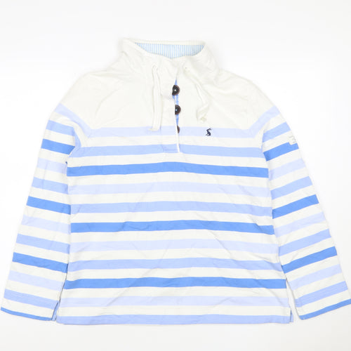 Joules Women Blue White Striped UK 14 Henley Sweatshirt