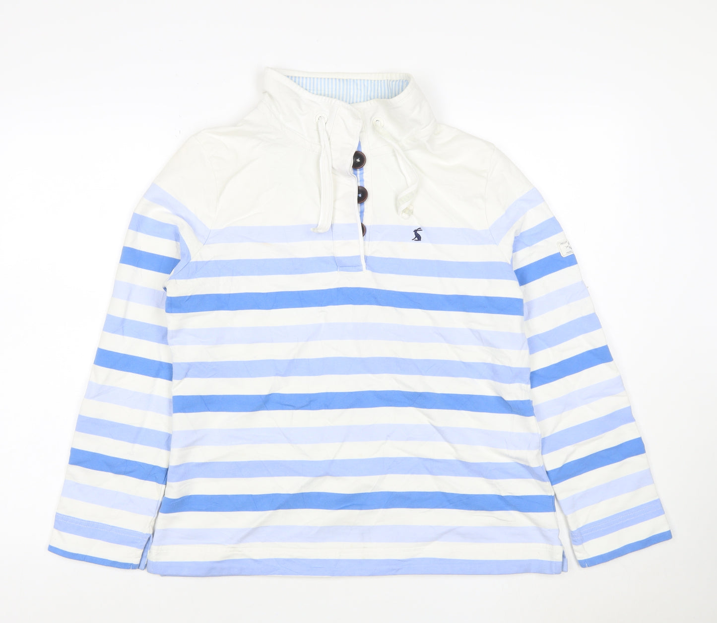 Joules Women Blue White Striped UK 14 Henley Sweatshirt