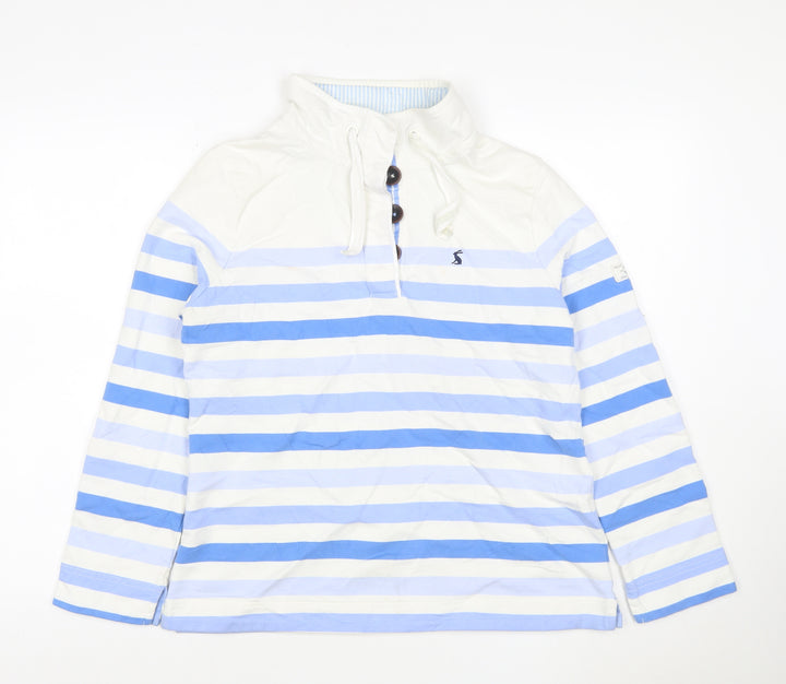Joules Women Blue White Striped UK 14 Henley Sweatshirt
