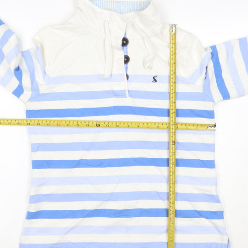 Joules Women Blue White Striped UK 14 Henley Sweatshirt