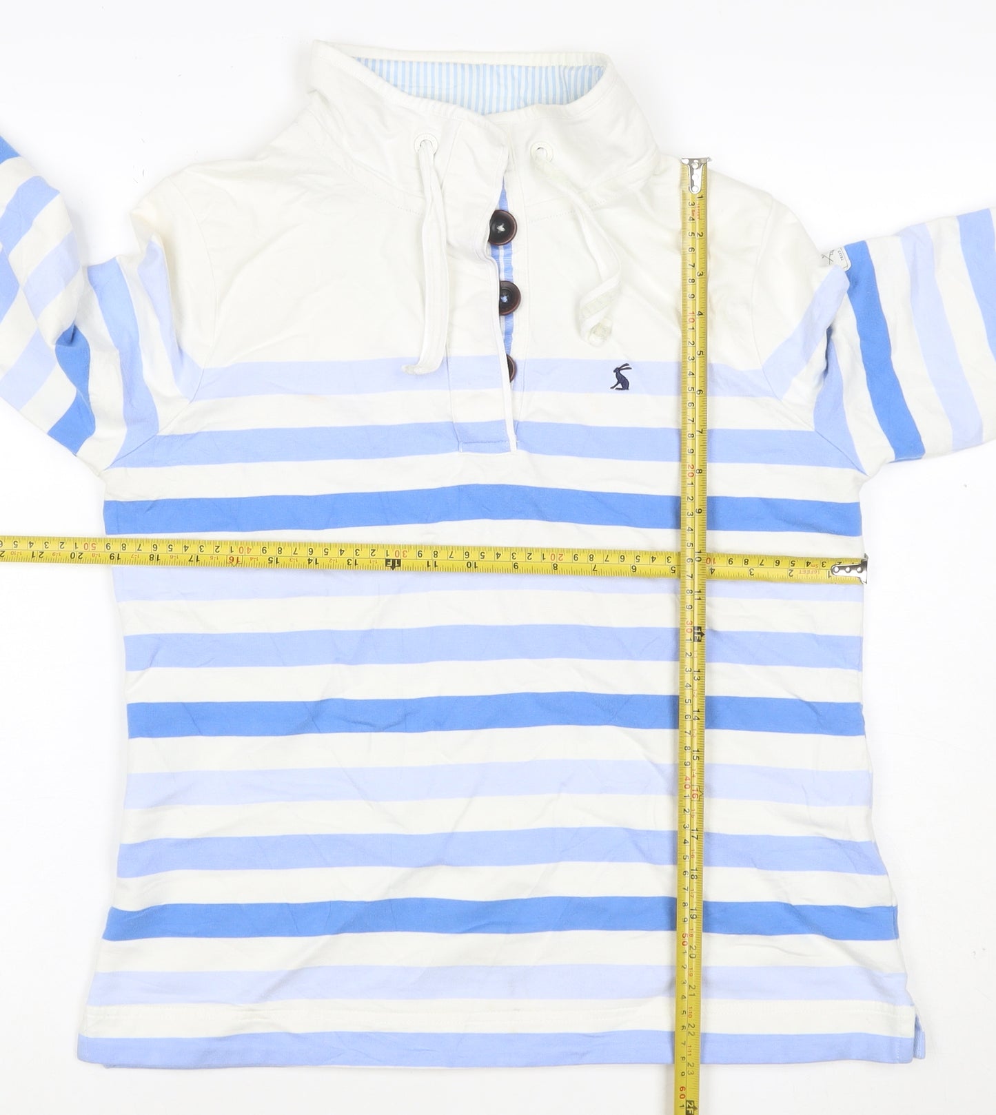 Joules Women Blue White Striped UK 14 Henley Sweatshirt