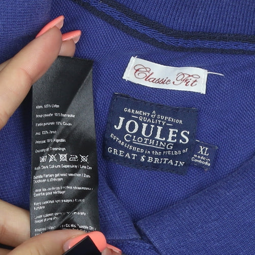 Joules Men Blue XL Classic Fit Embroidered Logo Cotton Polo Shirt