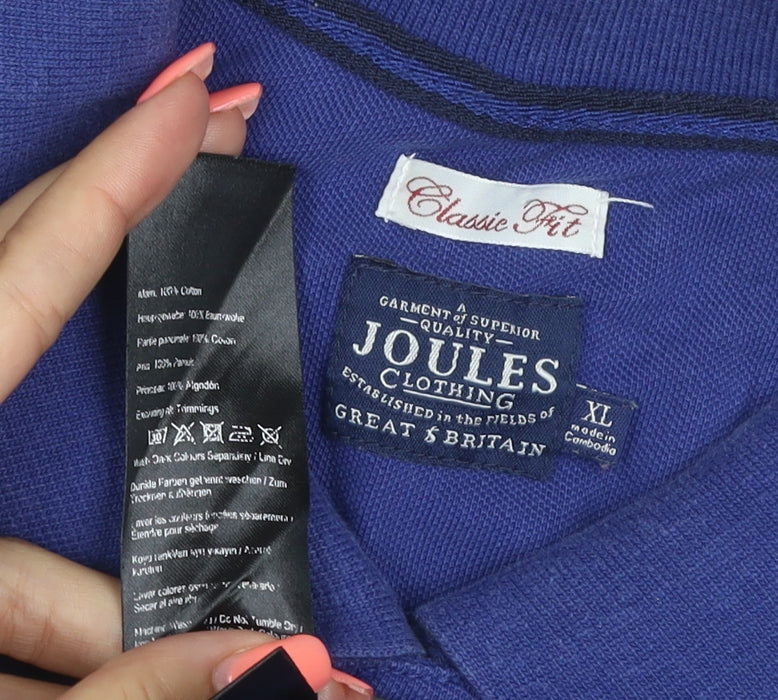 Joules Men Blue XL Classic Fit Embroidered Logo Cotton Polo Shirt