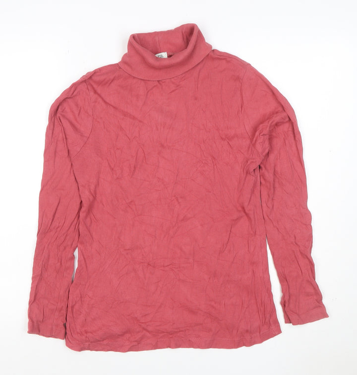 River Island Women Pink Size 12 Ribbed Roll Neck Jersey Top