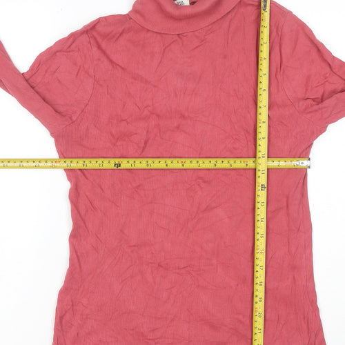 River Island Women Pink Size 12 Ribbed Roll Neck Jersey Top