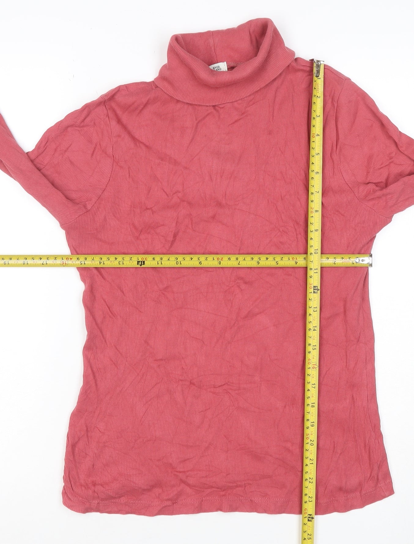 River Island Women Pink Size 12 Ribbed Roll Neck Jersey Top