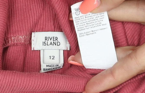 River Island Women Pink Size 12 Ribbed Roll Neck Jersey Top