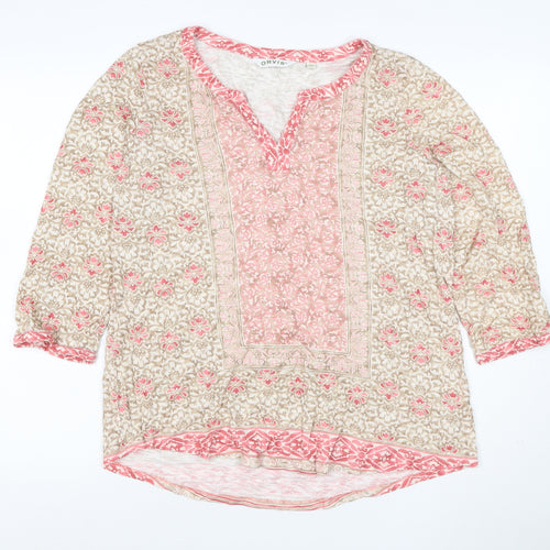 Orvis Women’s Beige Pink M Floral Tunic Blouse 3/4 Sleeve Modal Cotton