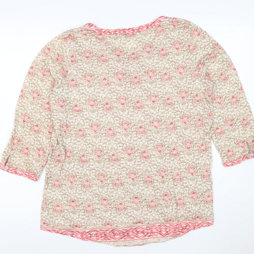 Orvis Women’s Beige Pink M Floral Tunic Blouse 3/4 Sleeve Modal Cotton