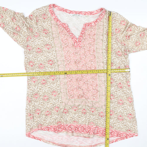 Orvis Women’s Beige Pink M Floral Tunic Blouse 3/4 Sleeve Modal Cotton