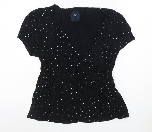 Crew Clothing Company Women Black Polka Dot Wrap Blouse Size 16