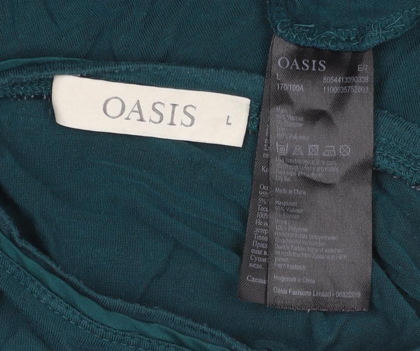 Oasis Women Green UK 14 Cowl Neck Long Sleeve Jersey Blouse