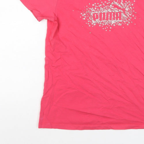 Puma Women’s Pink UK 14 Crew Neck Glitter Logo Short Sleeve T-Shirt