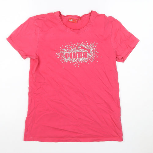 Puma Women’s Pink UK 14 Crew Neck Glitter Logo Short Sleeve T-Shirt
