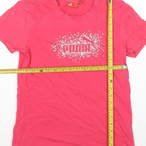 Puma Women’s Pink UK 14 Crew Neck Glitter Logo Short Sleeve T-Shirt