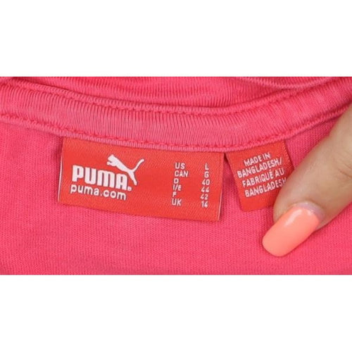 Puma Women’s Pink UK 14 Crew Neck Glitter Logo Short Sleeve T-Shirt