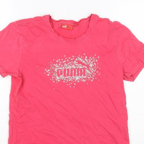 Puma Women’s Pink UK 14 Crew Neck Glitter Logo Short Sleeve T-Shirt