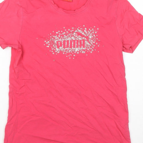 Puma Women’s Pink UK 14 Crew Neck Glitter Logo Short Sleeve T-Shirt