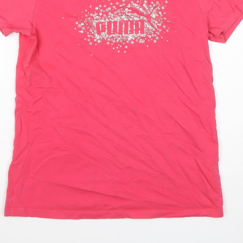Puma Women’s Pink UK 14 Crew Neck Glitter Logo Short Sleeve T-Shirt