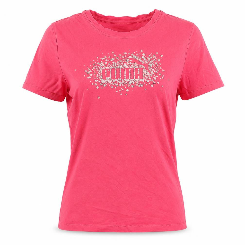 Puma Women’s Pink UK 14 Crew Neck Glitter Logo Short Sleeve T-Shirt