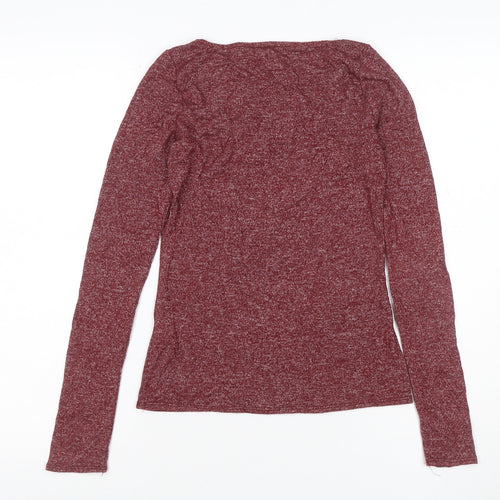 Hollister Women Red Small Ruffle V-Neck Long Sleeve Jersey Top