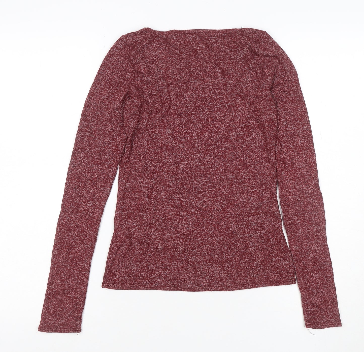 Hollister Women Red Small Ruffle V-Neck Long Sleeve Jersey Top