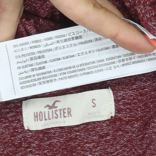 Hollister Women Red Small Ruffle V-Neck Long Sleeve Jersey Top