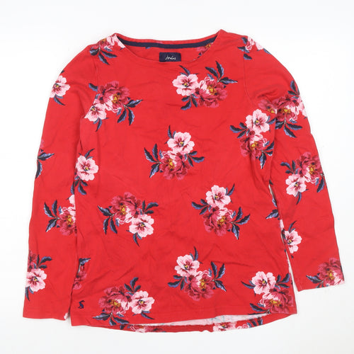 Joules Women Red UK 12 Floral Cotton Long Sleeve Jersey T-Shirt