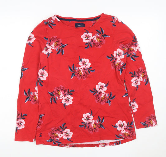 Joules Women Red UK 12 Floral Cotton Long Sleeve Jersey T-Shirt
