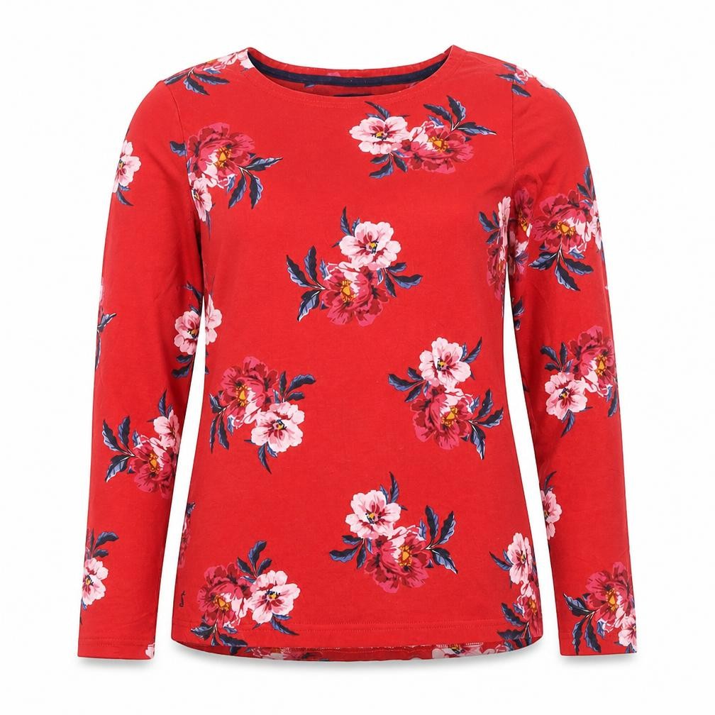 Joules Women Red UK 12 Floral Cotton Long Sleeve Jersey T-Shirt