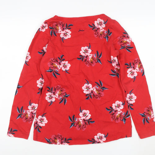Joules Women Red UK 12 Floral Cotton Long Sleeve Jersey T-Shirt