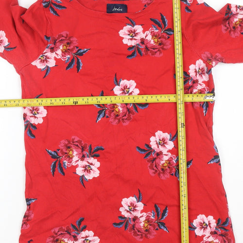Joules Women Red UK 12 Floral Cotton Long Sleeve Jersey T-Shirt