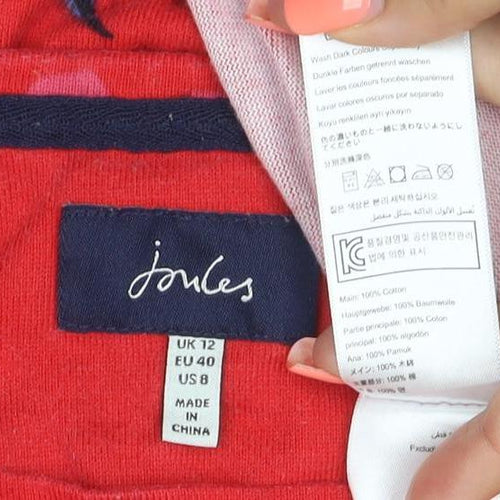 Joules Women Red UK 12 Floral Cotton Long Sleeve Jersey T-Shirt