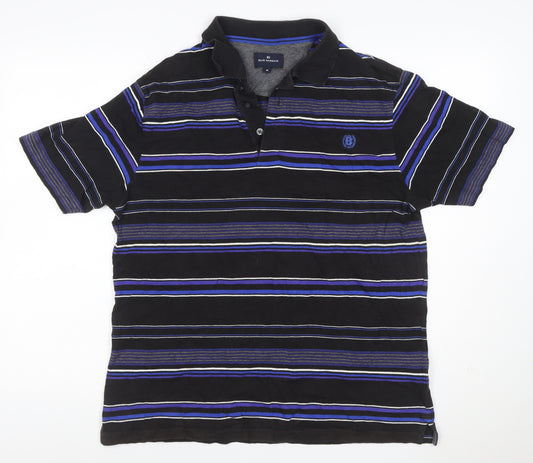 M&S Blue Harbour Men’s Black Blue Striped Cotton Polo Shirt M