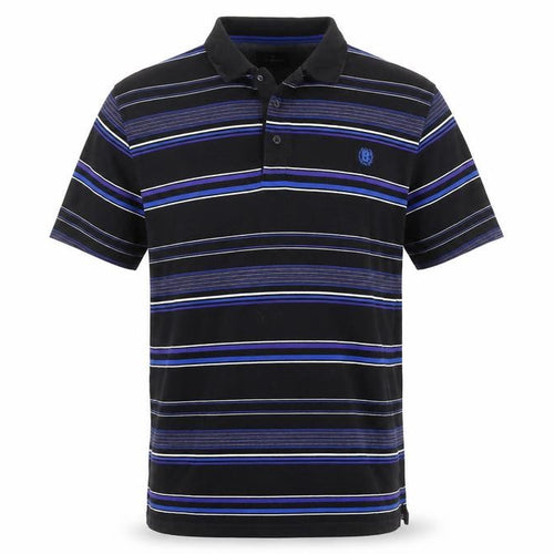 M&S Blue Harbour Men’s Black Blue Striped Cotton Polo Shirt M